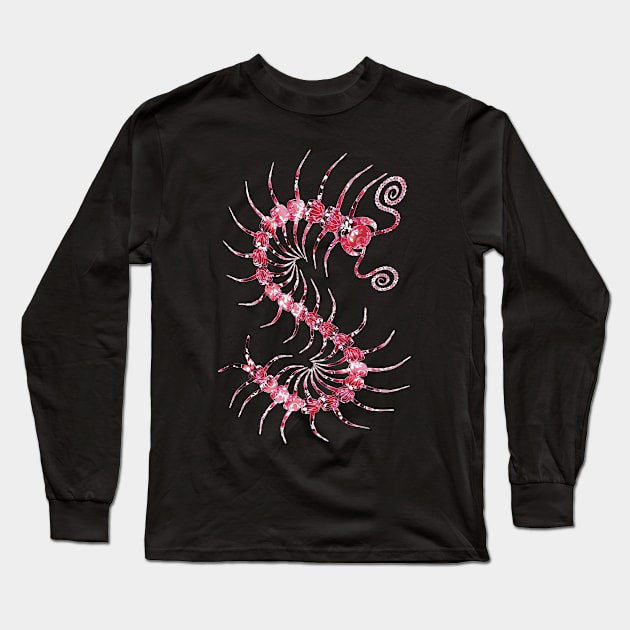 White on Red Ornate Centipede Long Sleeve T-Shirt by IgorAndMore